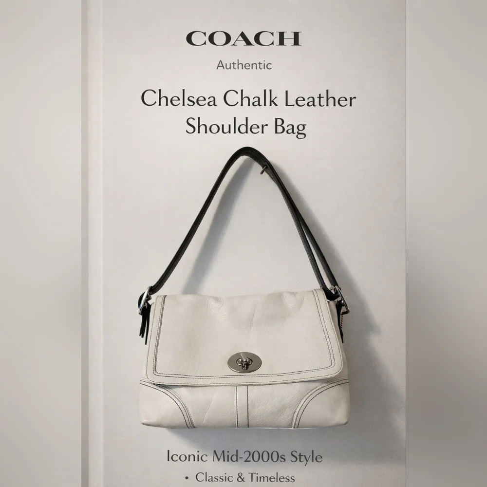Vintage Coach Chelsea Chalk Leather Turnlock Shoulder Bag F13085 Y2K - Picture 12 of 13